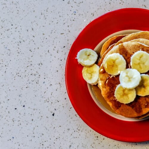 A stack of warm banana pancakes.
